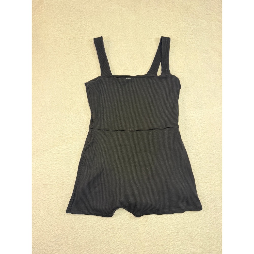 Pink Victoria's Secret Black Ribbed Square Neck Romper Dress with Pockets XL